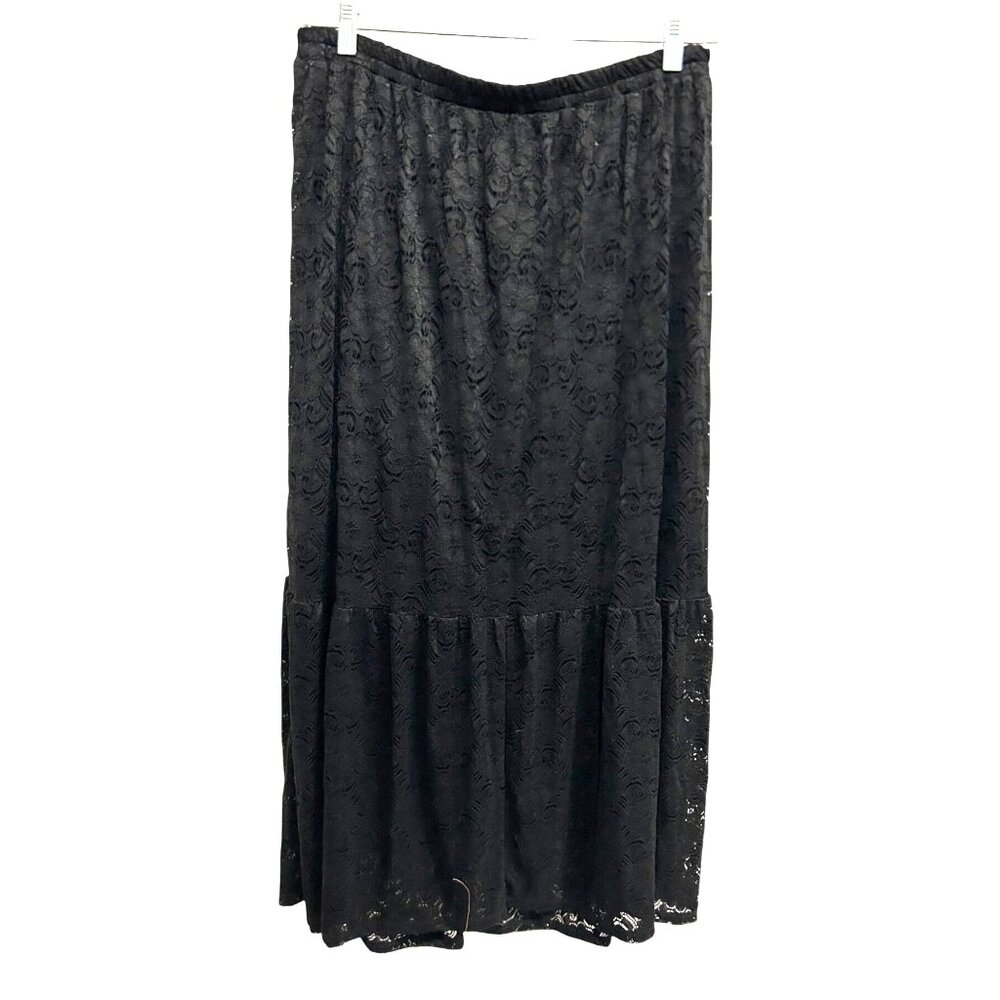 Black Lace Tiered Maxi Skirt Elastic Waistband Whimsygoth Fairycore